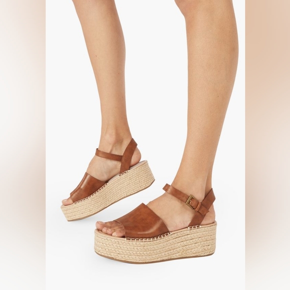 Just Fab Hallie Espadrille Flatform Platform Sandals Cognac Tan 9 - Picture 2 of 12